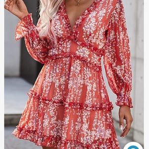 Happy Sailed Long Sleeve Ruffle Dress Large